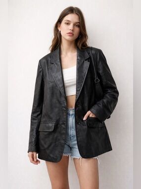 Vintage Adler 1955 Black Leather Jacket - Oversize Look